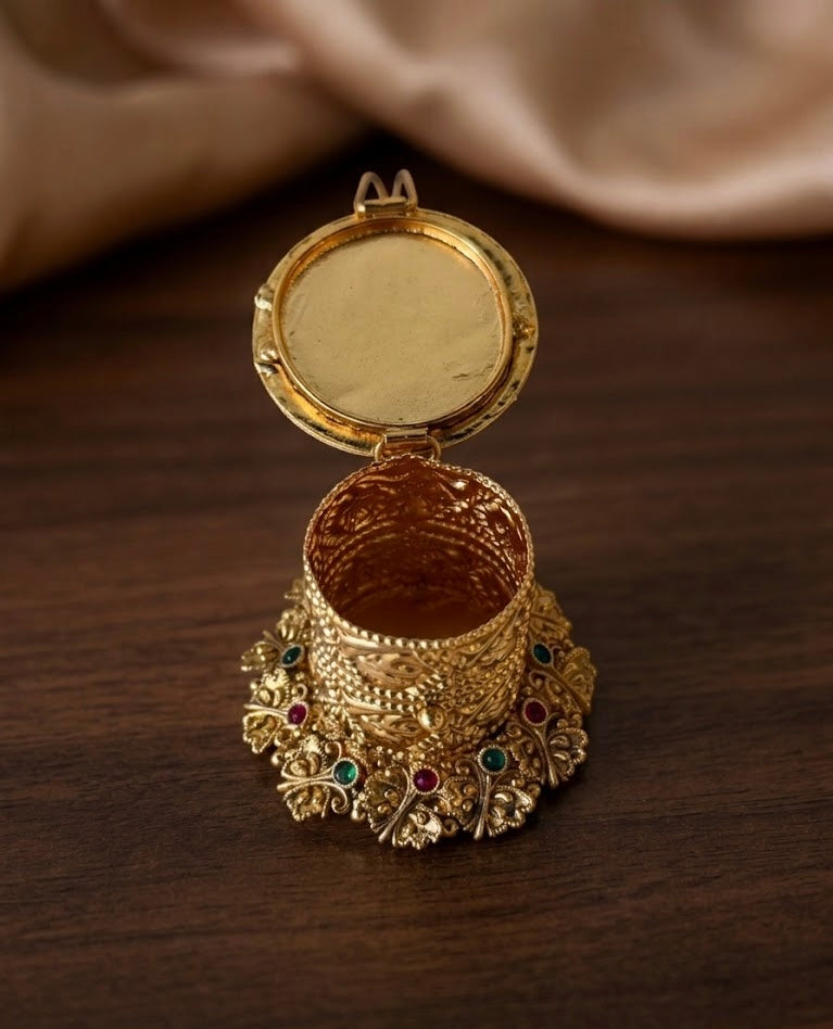 Flute Krishna Nakshi Floral Cylinder Kumkum Box