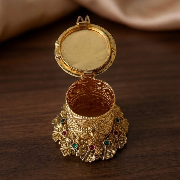 Flute Krishna Nakshi Floral Cylinder Kumkum Box