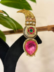 Gold & Silver Pink Stone Kashmiri Earrings