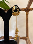 Antique Gold Hoop Multi Color Stone Ghungroo Chain Dangle Earrings