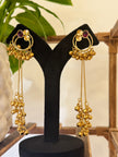 Antique Gold Hoop Multi Color Stone Ghungroo Chain Dangle Earrings