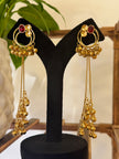 Antique Gold Hoop Multi Color Stone Ghungroo Chain Dangle Earrings