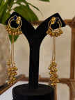 Antique Gold Hoop Multi Color Stone Ghungroo Chain Dangle Earrings