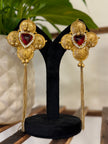 Coin Kundan Stone Pearl Chain Tassel Kashmiri Earrings