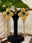 Coin Kundan Stone Pearl Chain Tassel Kashmiri Earrings