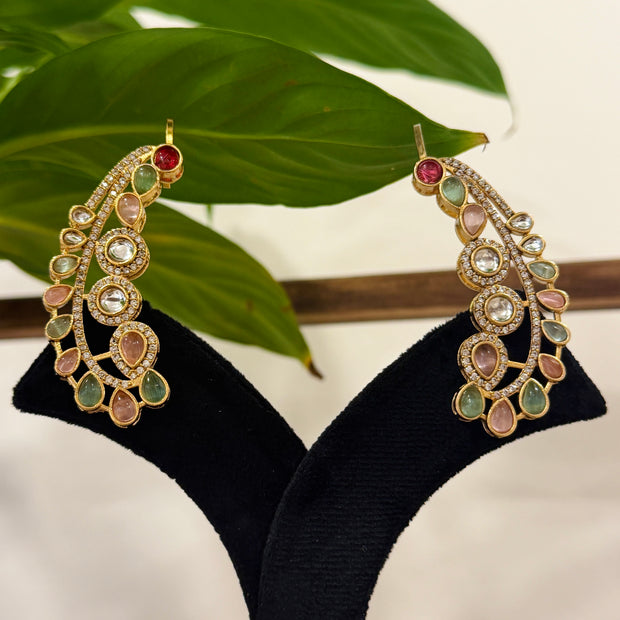 Polki Statement Earrings with Ear Cuffs
