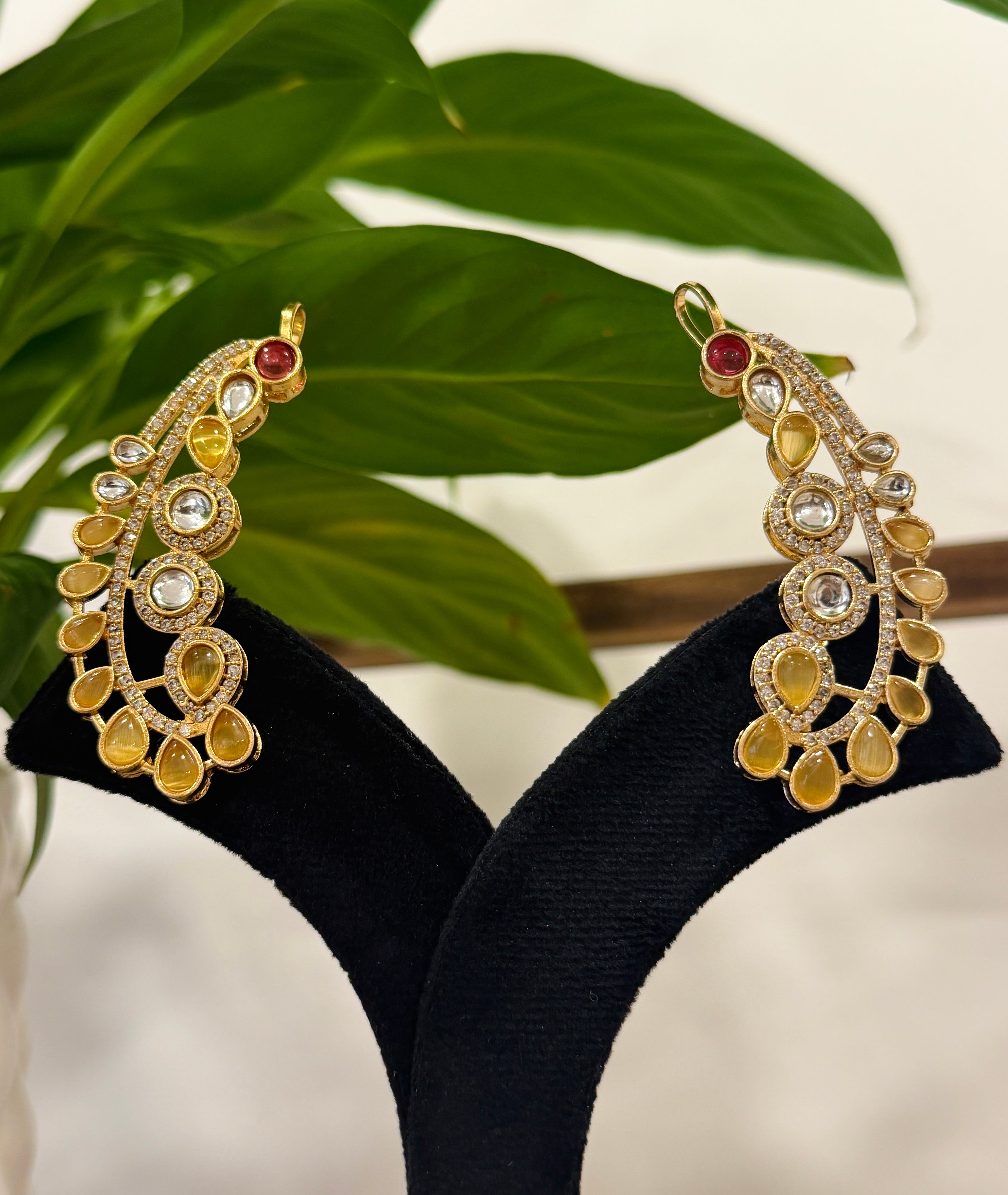 Polki Statement Earrings with Ear Cuffs