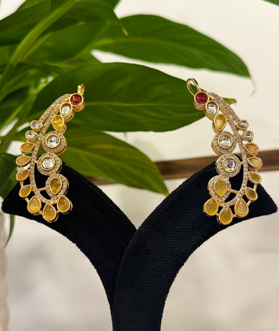 Polki Statement Earrings with Ear Cuffs
