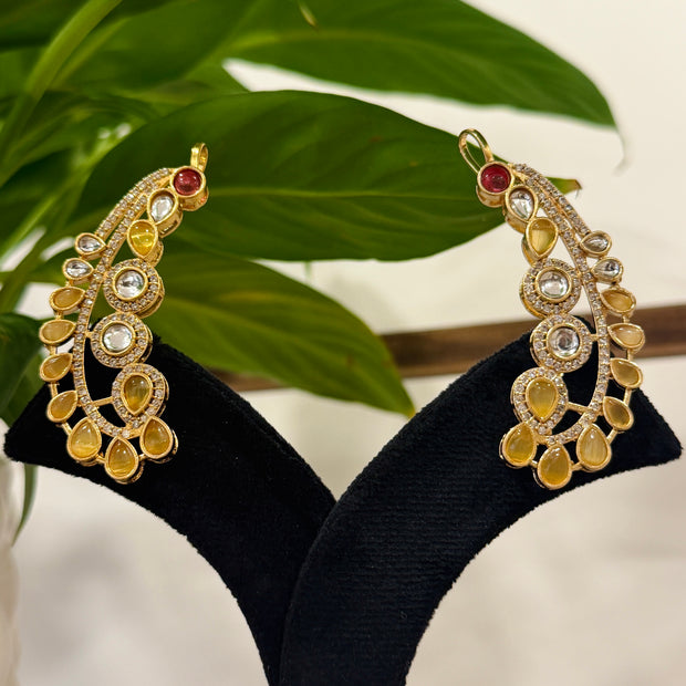 Polki Statement Earrings with Ear Cuffs
