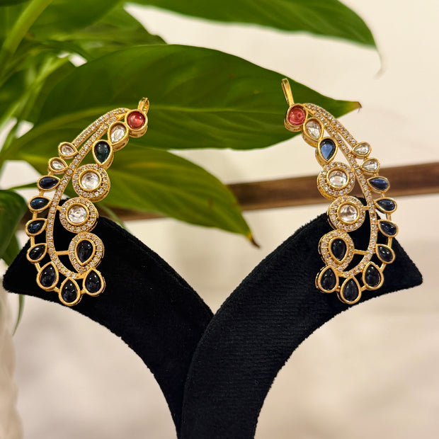 Polki Statement Earrings with Ear Cuffs
