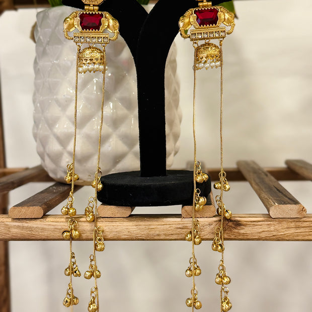Ganesh Twin Elephant Ruby Kashmiri Earrings