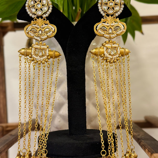 Gold Pachi Kundan Ghungroo Kashmiri Earring Set