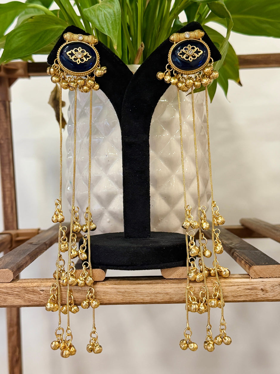 Long Oval Ghungroo Tassel Kashmiri Earrings Set