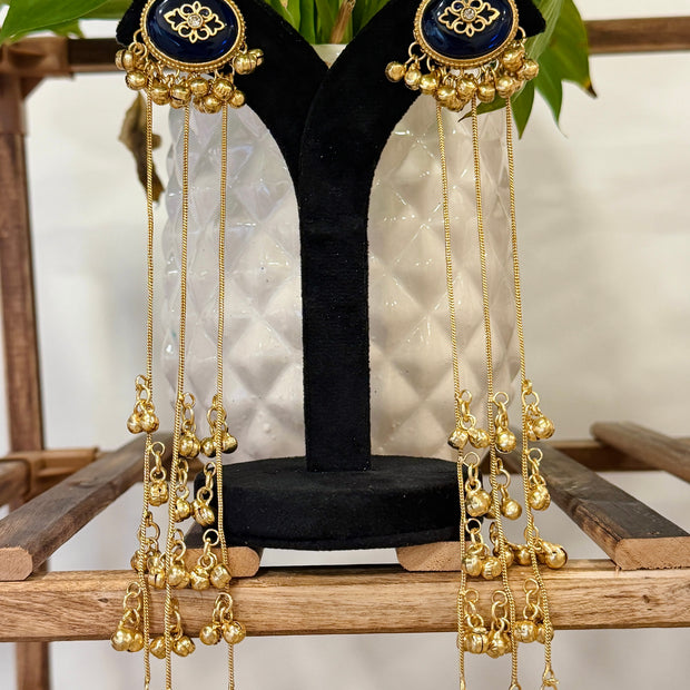 Long Oval Ghungroo Tassel Kashmiri Earrings Set