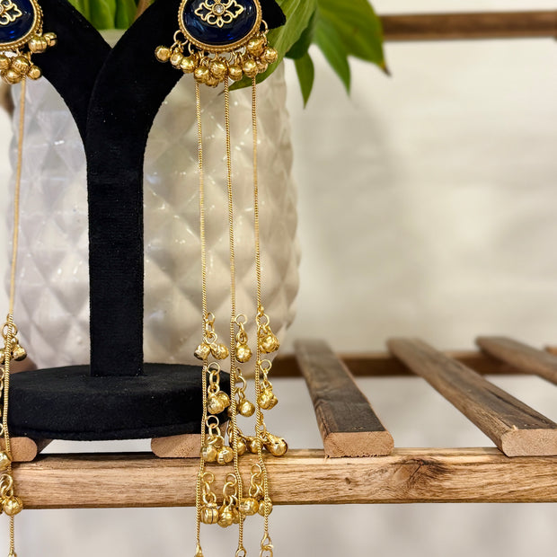 Long Oval Ghungroo Tassel Kashmiri Earrings Set