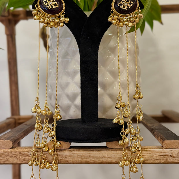 Long Oval Ghungroo Tassel Kashmiri Earrings Set
