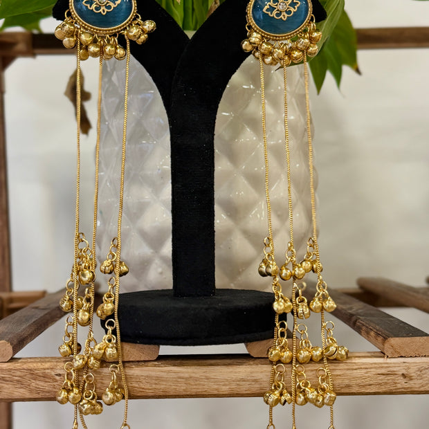 Long Oval Ghungroo Tassel Kashmiri Earrings Set