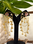 Golden Bird Motif Ghungroo Chain Earring Set