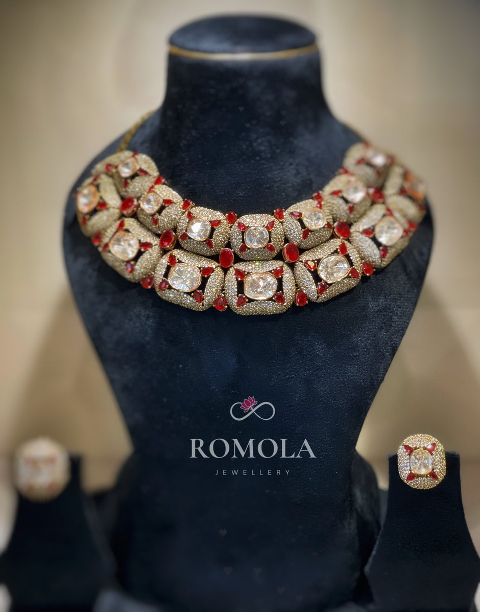 The Maharani’s Treasure: Ruby & Diamond Grandeur Choker Necklace Set
