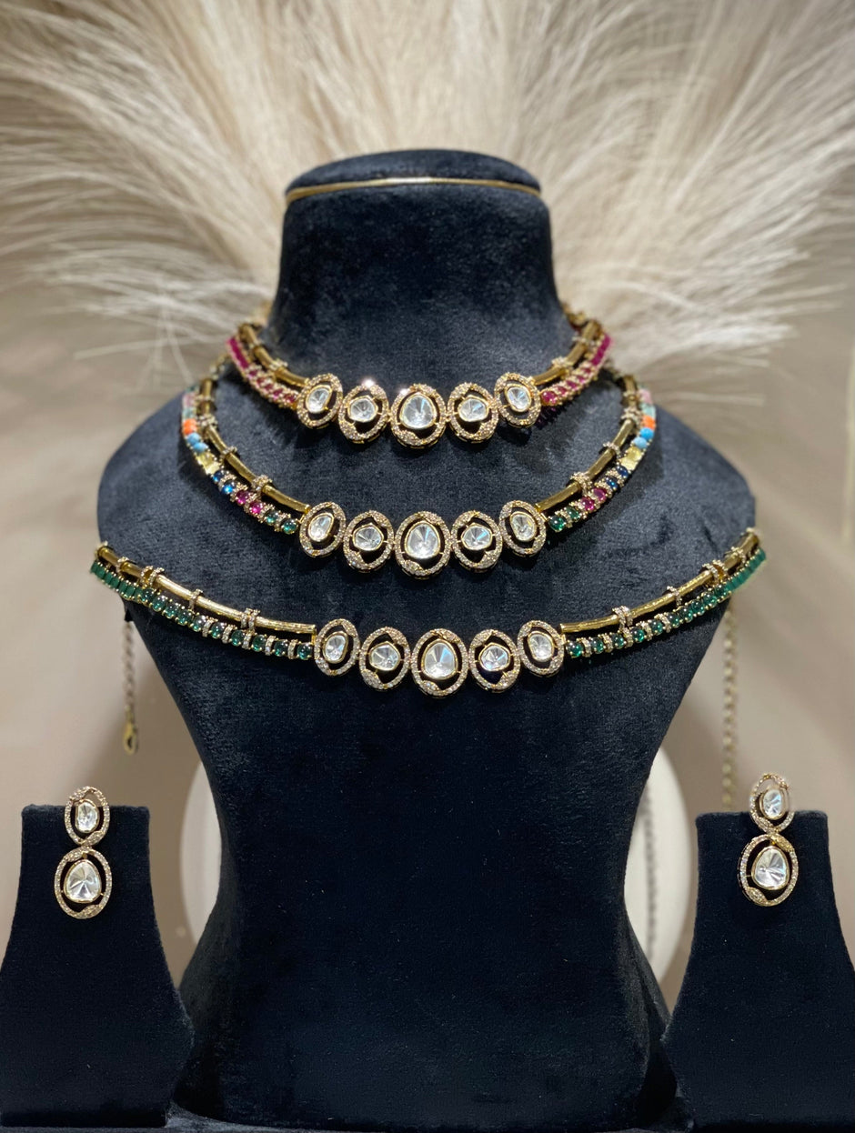 Opulent Moissanite Polki Necklace Set