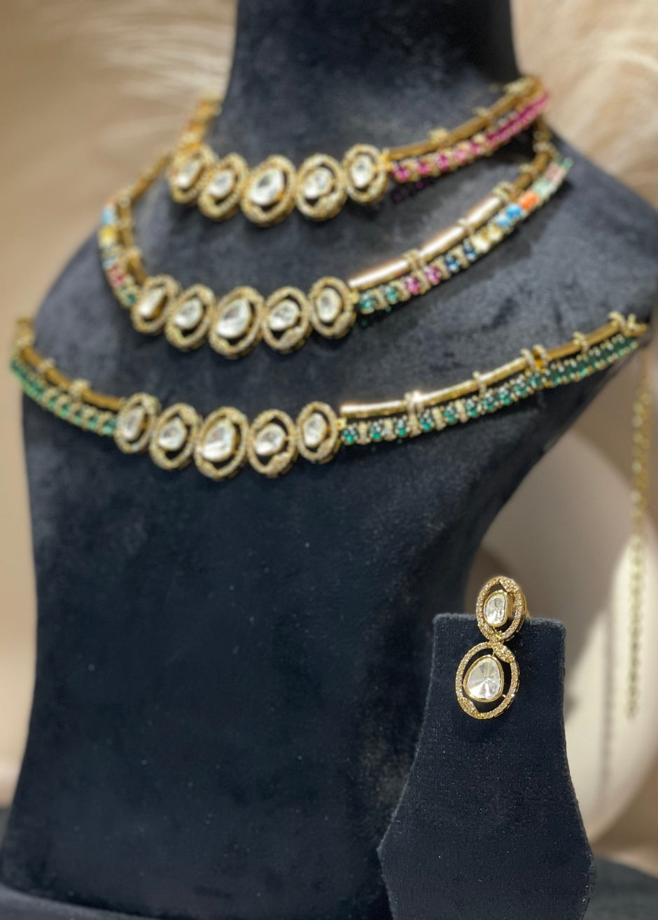 Opulent Moissanite Polki Necklace Set