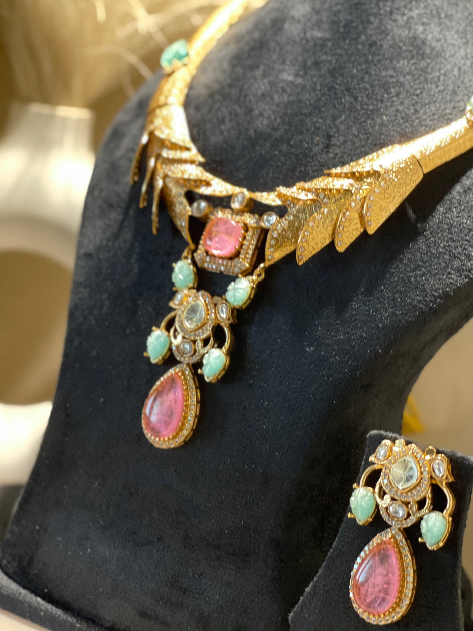 Pink and Green Enchantress Necklace Set