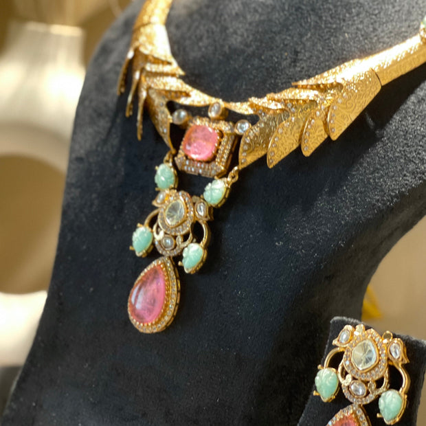 Pink and Green Enchantress Necklace Set