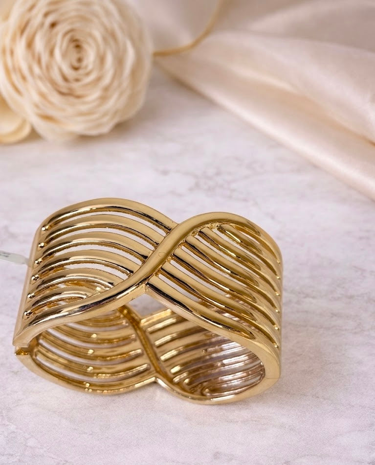 Gold-Plated Multi-Bar Woven Crossover Cuff Bracelet