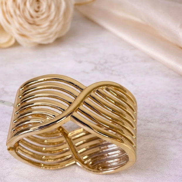 Gold-Plated Multi-Bar Woven Crossover Cuff Bracelet