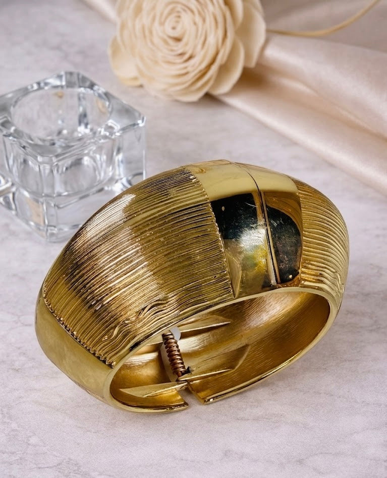 Gold-Plated Textured Dome Hinged Cuff Bracelet