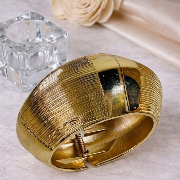 Gold-Plated Textured Dome Hinged Cuff Bracelet