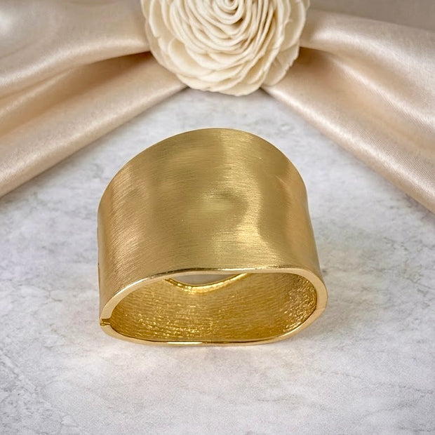Gold-Plated Wide Matte Brushed Finish Open Cuff Bracelet