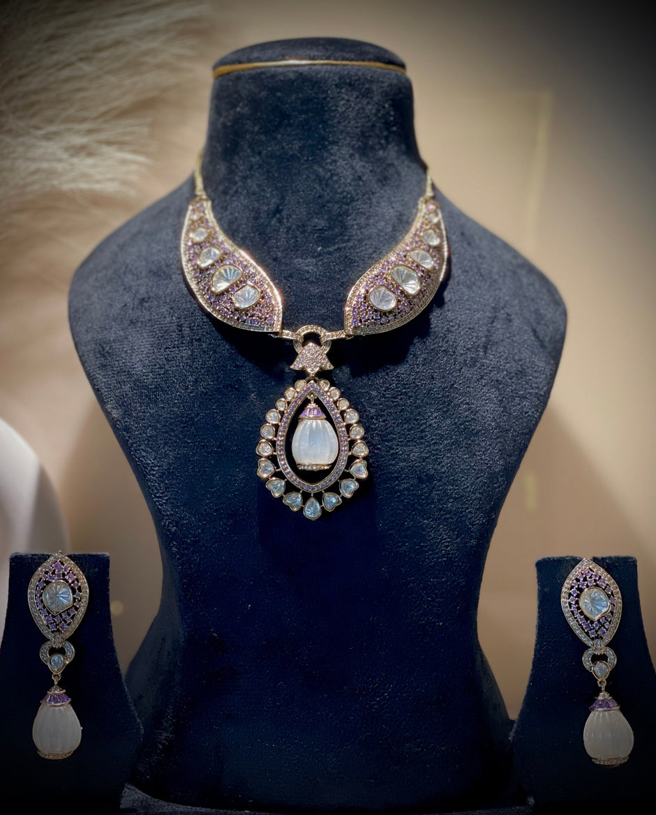 Lavender MOP Moissanite Necklace Set