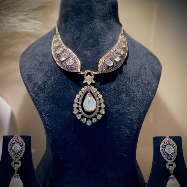 Lavender MOP Moissanite Necklace Set