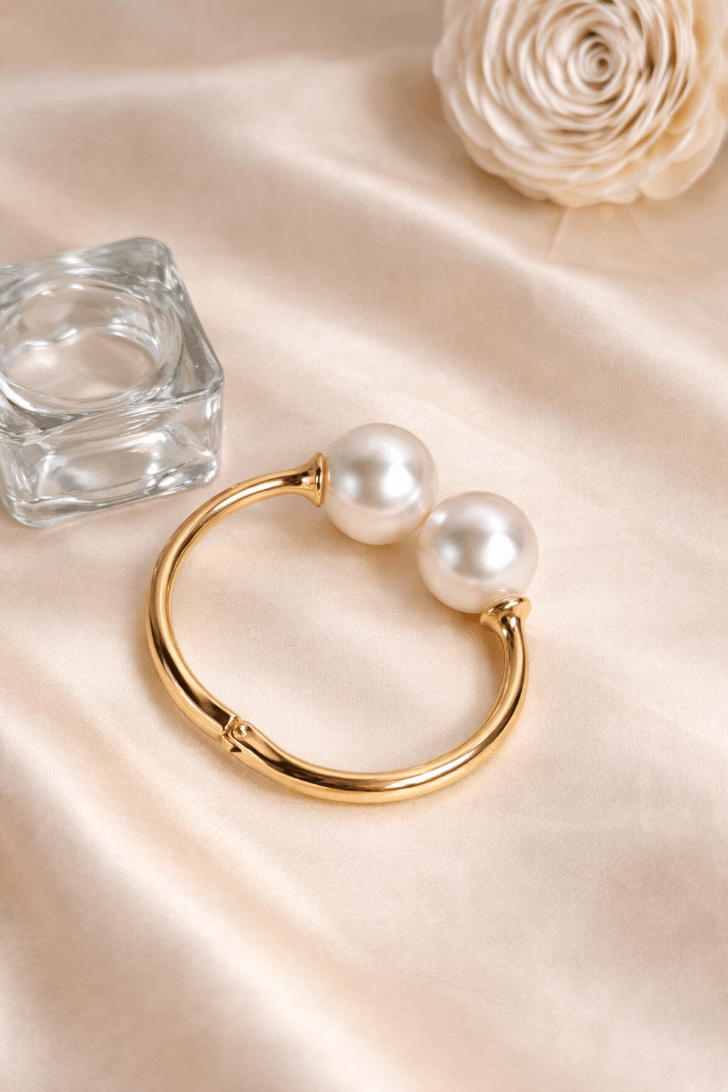 Gold-Plated Double Pearl Cuff Bracelet