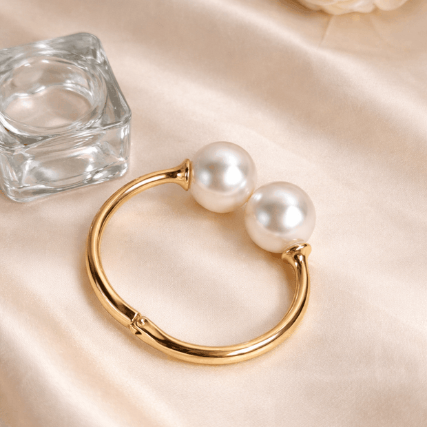 Gold-Plated Double Pearl Cuff Bracelet