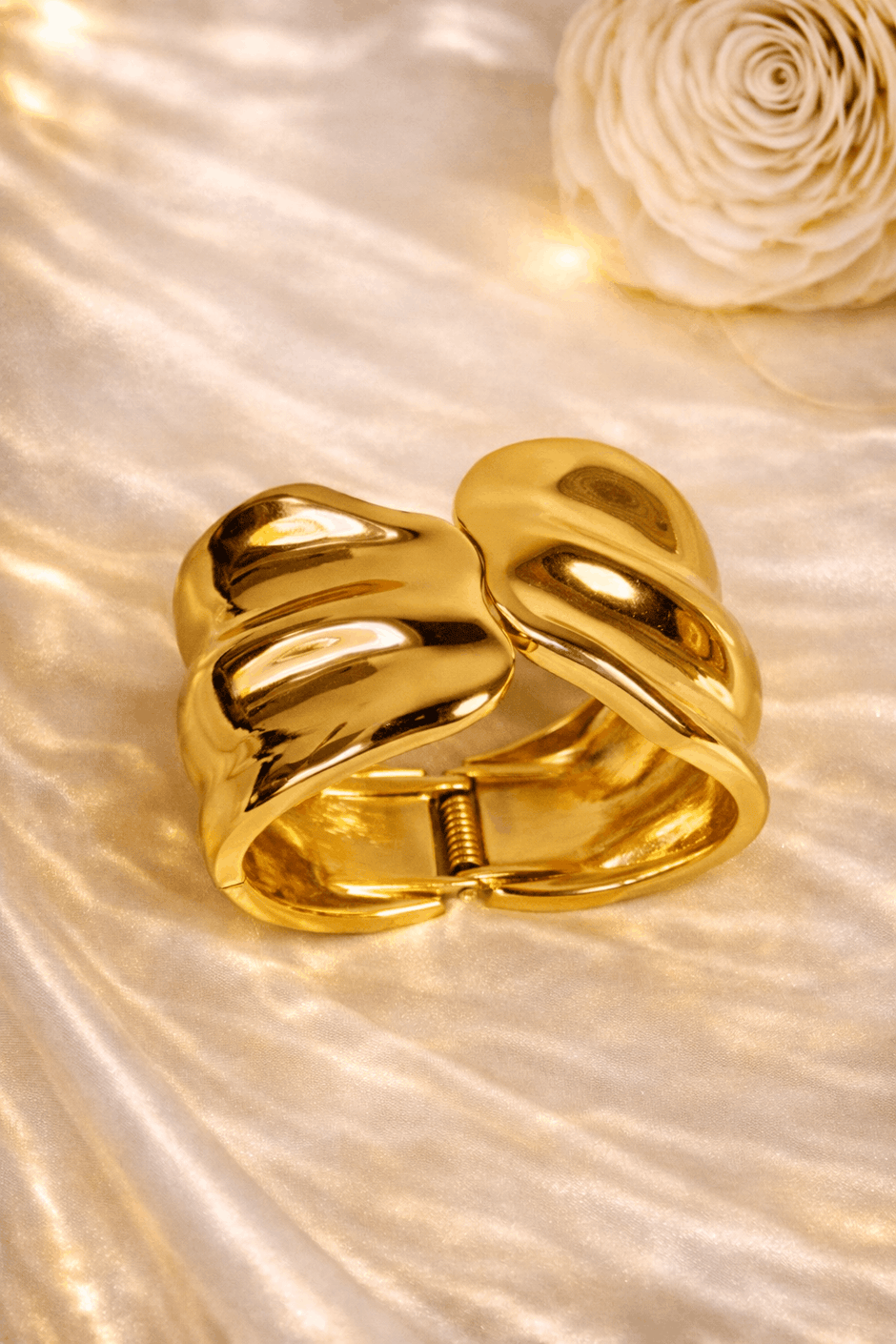 Gold-Plated Chunky Twisted Wave Cuff Bracelet