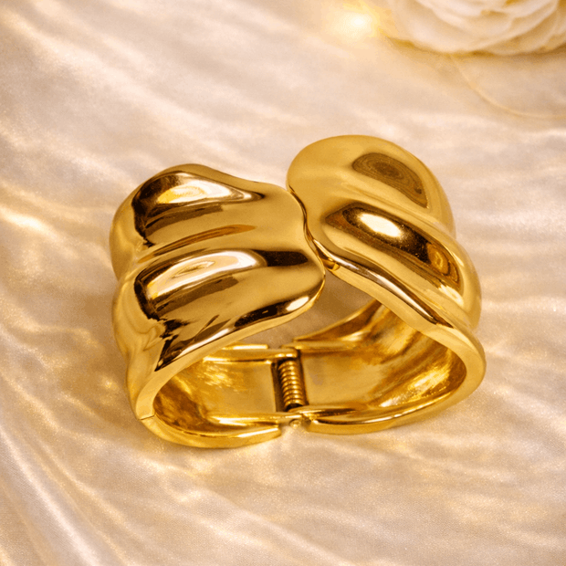 Gold-Plated Chunky Twisted Wave Cuff Bracelet