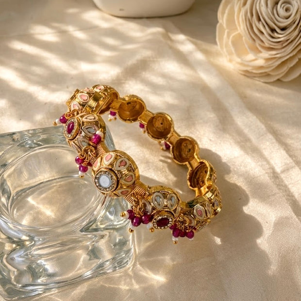 Kundan Polki Ruby Beads Single Bangle Bracelet