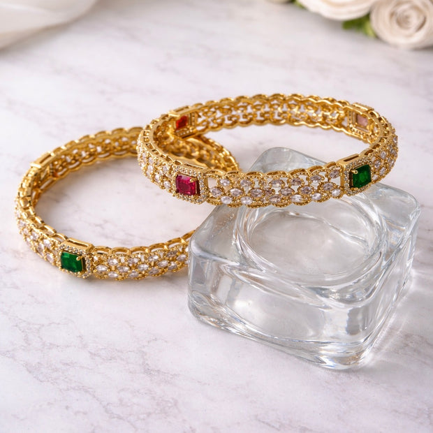 Elegant Polki CZ Multi-Stone Studded Bangles