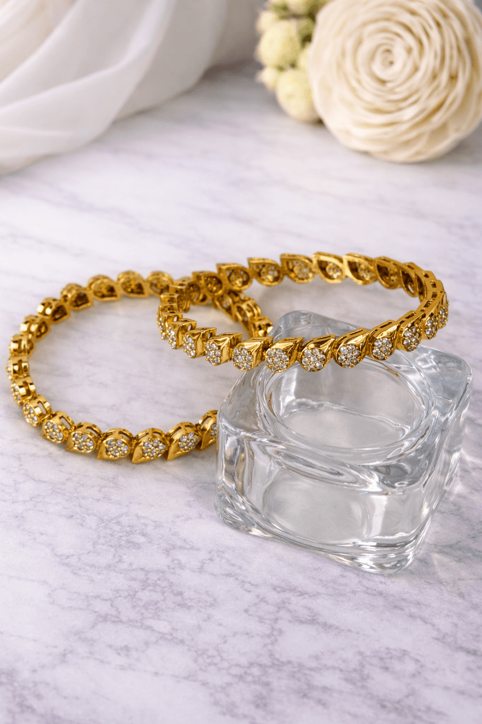 Adorable CZ Floral Leaf Pattern Bangles
