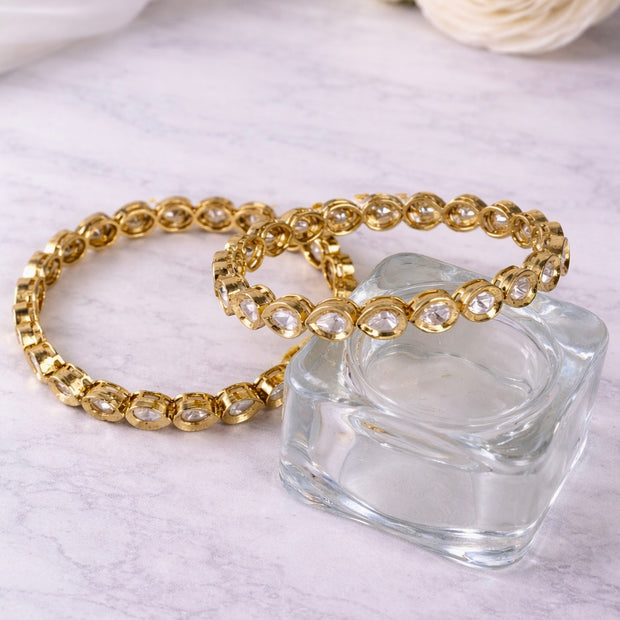 Golden Polki Kundan Oval Stone Bangles