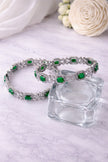 Silver CZ Emerald Cut Colour Stone Floral Bangles