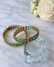 Antique Gold Polki Tear Drop Stone‑Studded Bangles