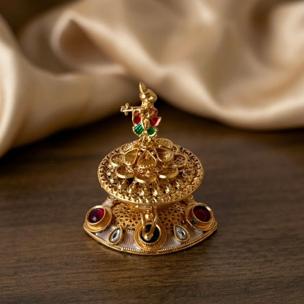 Krishna Flute Filigree Meenakari Multi Stone Kumkum Box