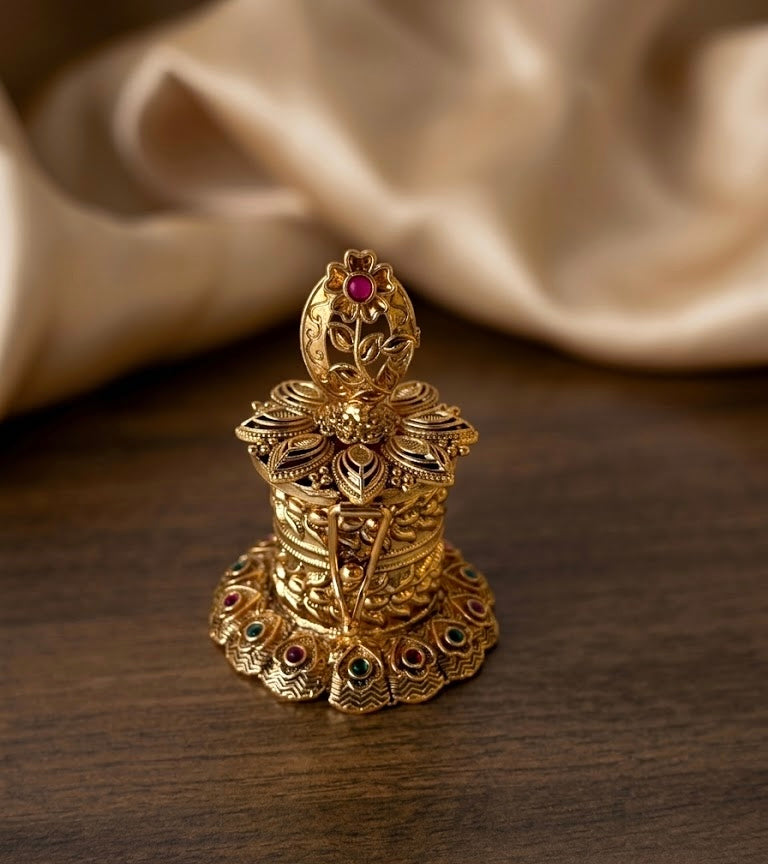 Gold Flower Nakshi Multi Kemp Stone Cylinder Kumkum Box