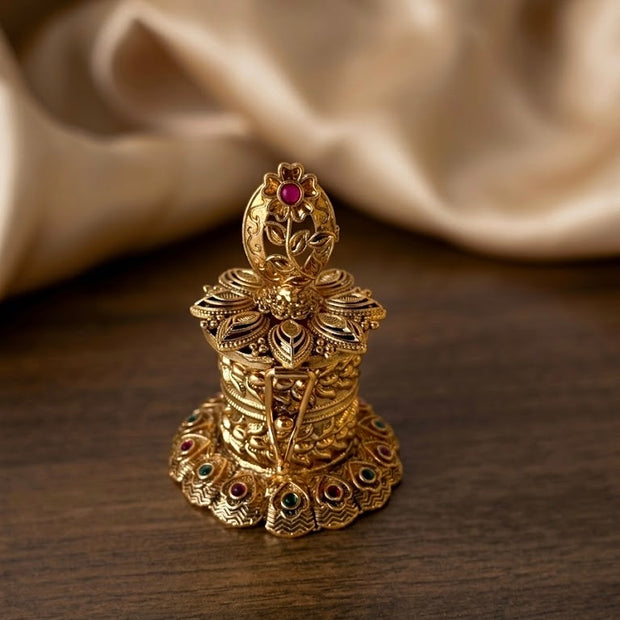 Gold Flower Nakshi Multi Kemp Stone Cylinder Kumkum Box