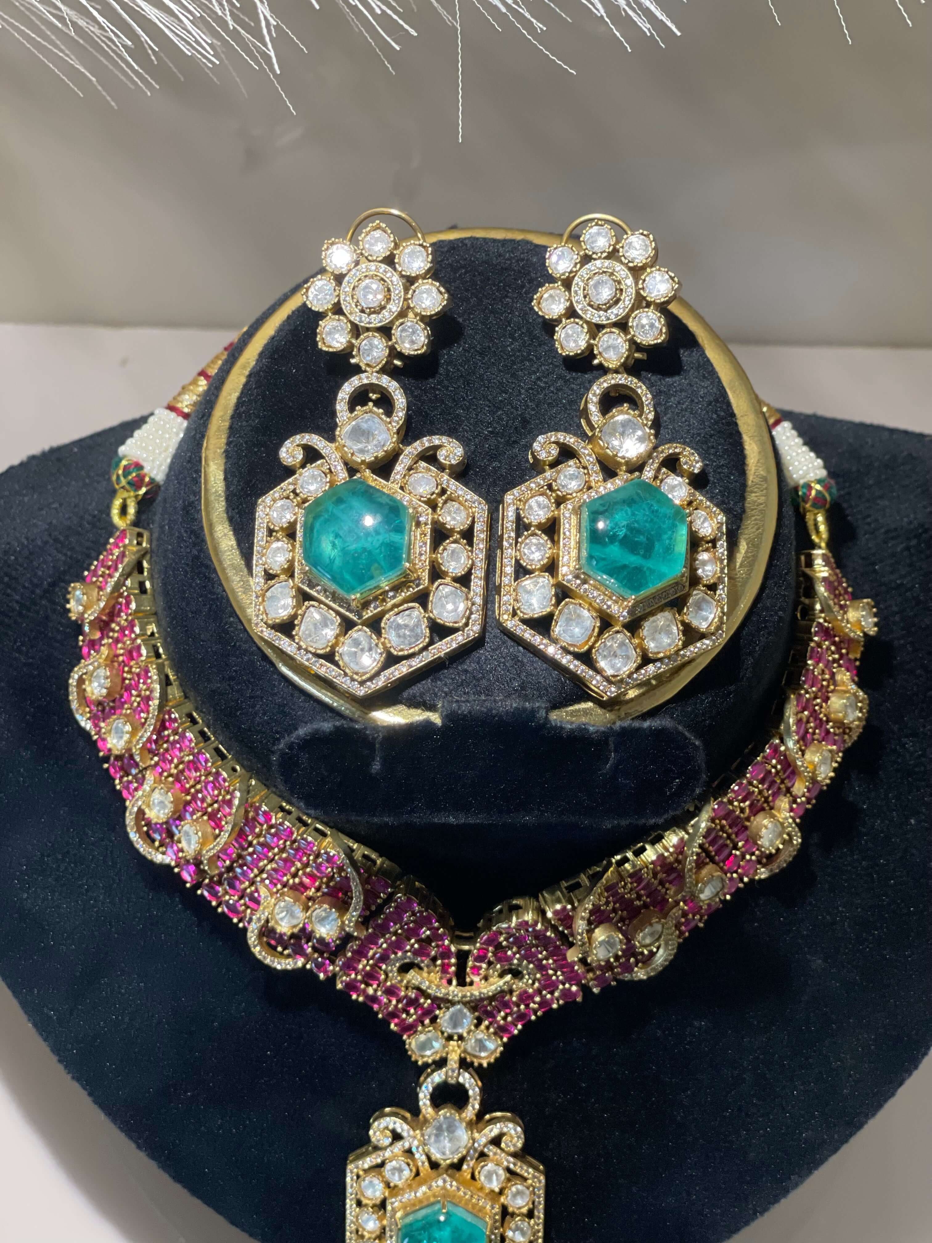 Turquoise-Emerald Choker Necklace Set