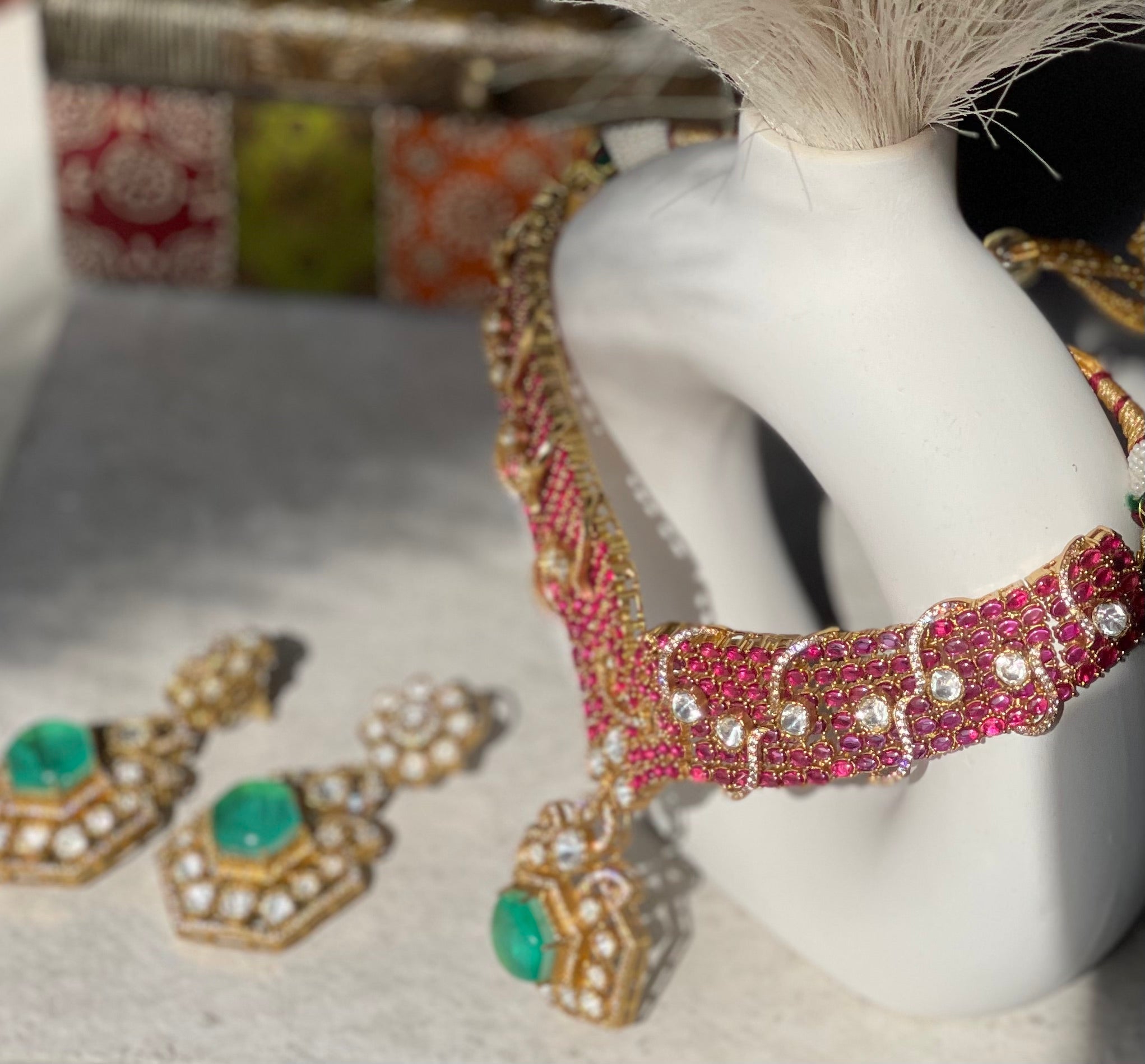 Turquoise-Emerald Choker Necklace Set