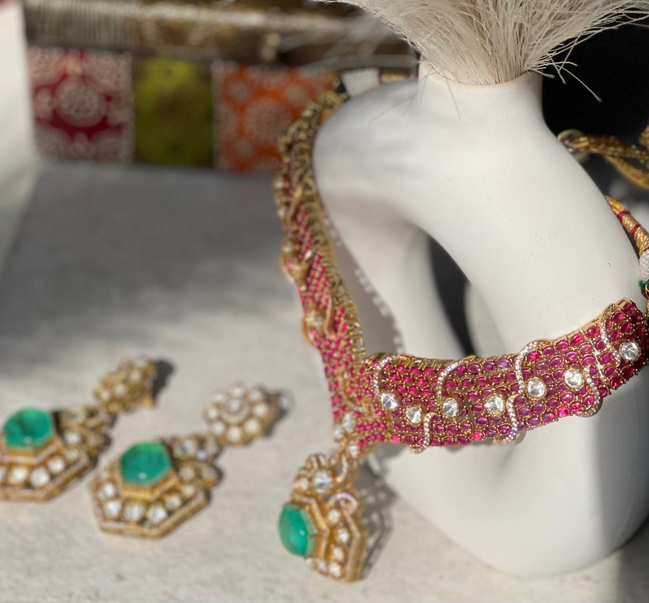 Turquoise-Emerald Choker Necklace Set